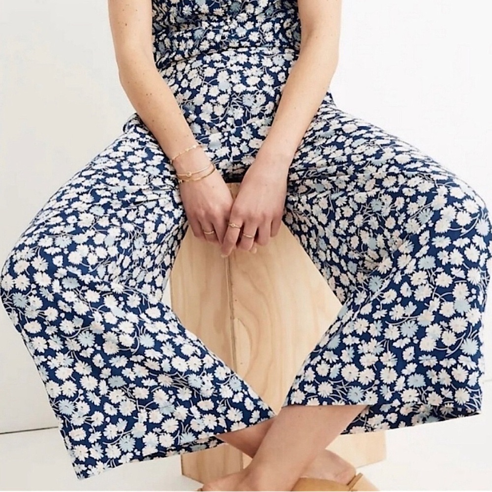 Madewell Pants Houston Blue Floral Pull-On Crop Wide Leg Pants Size S • NEW •
